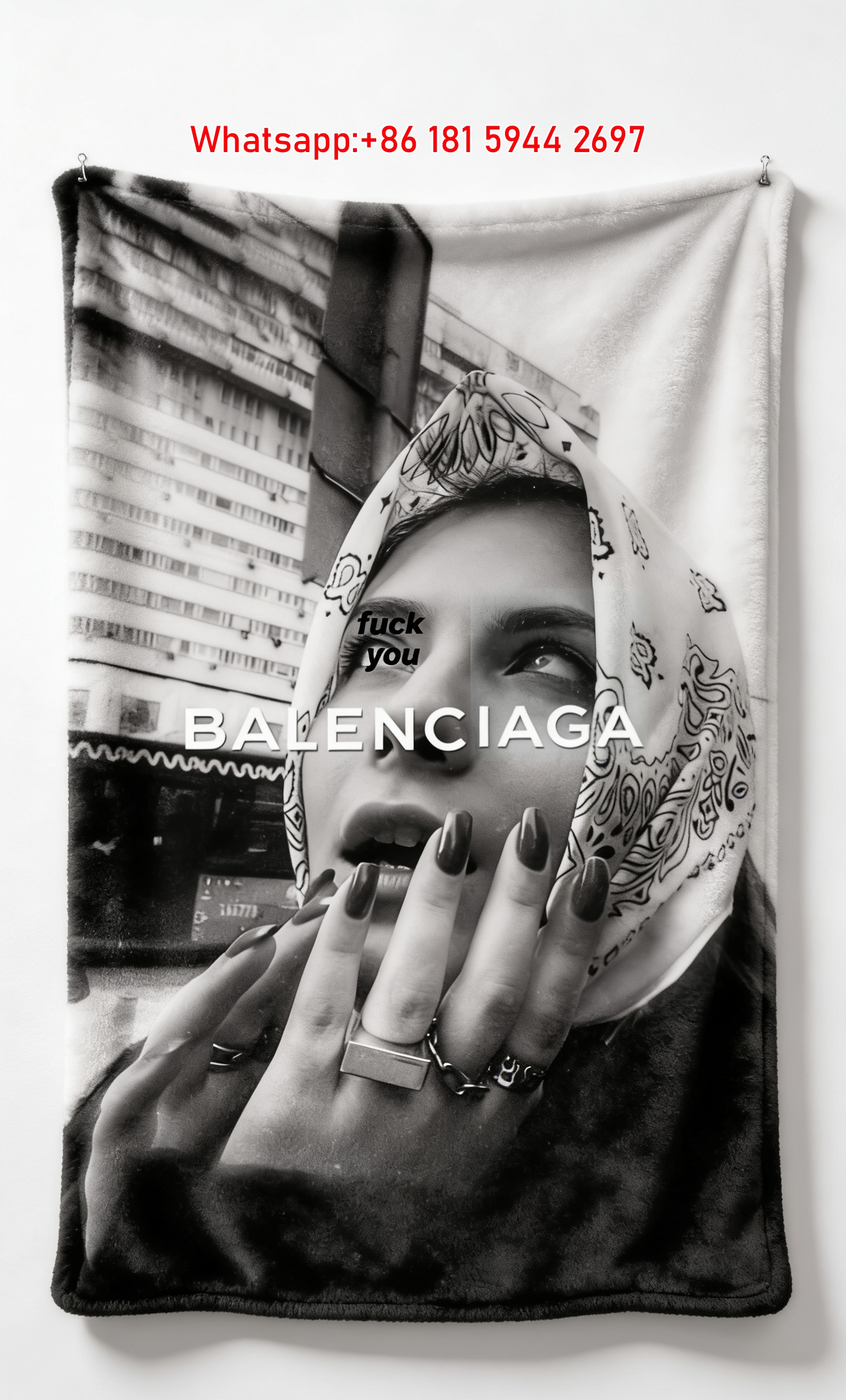 Balenciaga Bandana Portrait Print Fleece Throw Blanket BA431